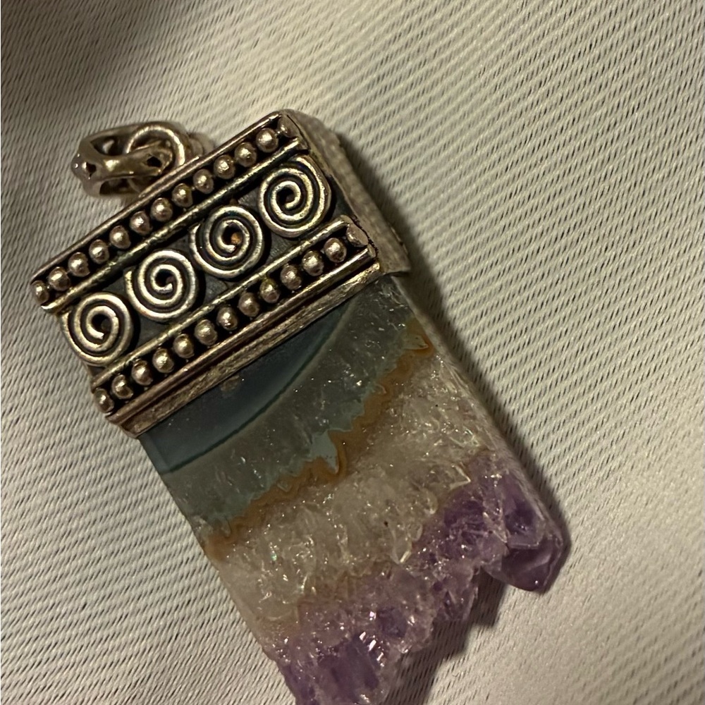 Silver and Purple Stone Pendant Necklace amethyst sterling silver